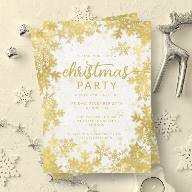 Invitation Festive Gold Faux Foil Fnowflakes fête de Noël (Festive Gold Faux Foil Snowflakes Christmas Party Invitation)