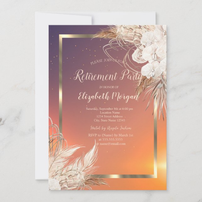 Invitation Festive Gold Frame Boho Flowers Retraite (Devant)