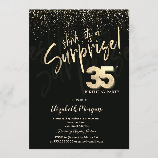 Invitation Festive Gold Surprise 35th Birthday Party (Devant)
