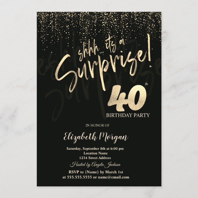 Invitation Festive Gold Surprise 40th Birthday Party (Devant)