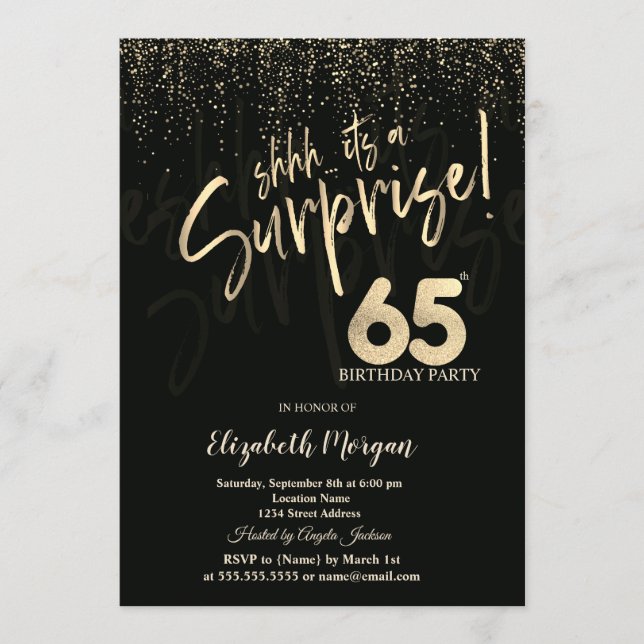 Invitation Festive Gold Surprise 65th Birthday Party (Devant)