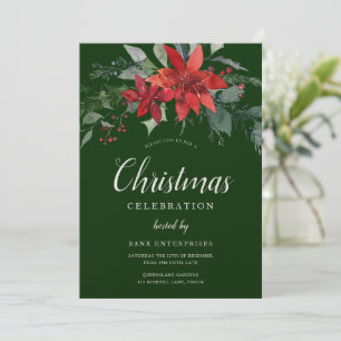 Invitation Festive Green Floral Noël Party