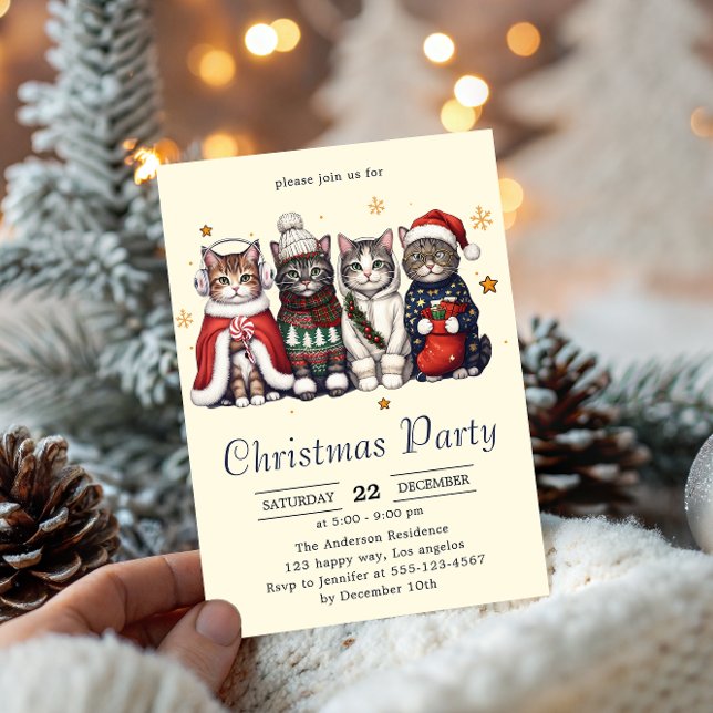 Invitation  Festive Holiday Cat | Cute Christmas Cats Party   (Créateur téléchargé)