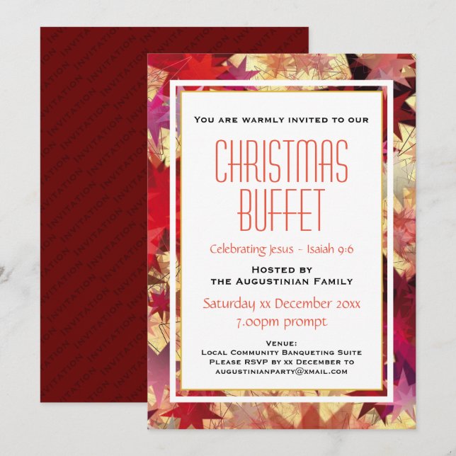 Invitation Festive Holiday Red Stars Personnalisable (Devant / Derrière)