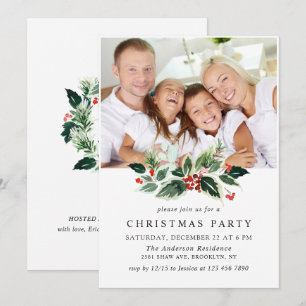 Invitation Festive Holly Berry PHOTO Holiday Christmas Party