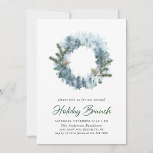 Invitation Festive Holly Wreath Christmas Holiday Brunch