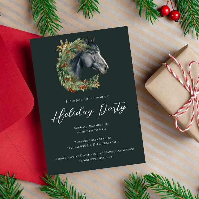 Invitation Festive Horse Wreath Equestrive Fête de Vacances (Créateur téléchargé)
