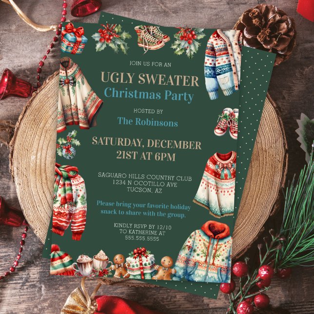 Invitation Festive laide de Noël unique fête (Festive Ugly Christmas Sweater Party invitations for office corporate family gathering celebration)