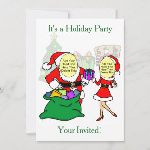 Invitation Festive Mr & Mrs Claus Cartoon Holiday