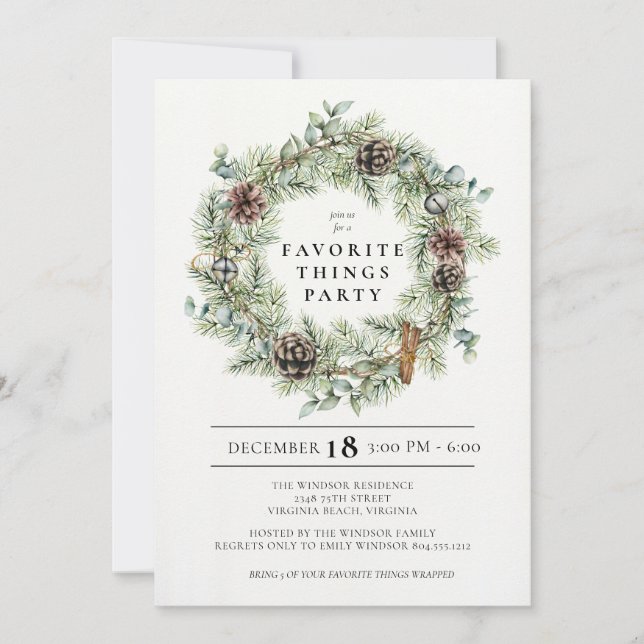 Invitation Festive Natural Wreath Holiday Open House Invitati (Devant)