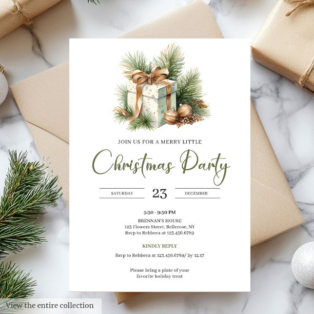 Invitation Festive Neutral Sage Scandinavian Christmas Party (Festive Neutral Olive Scandinavian Christmas Party)