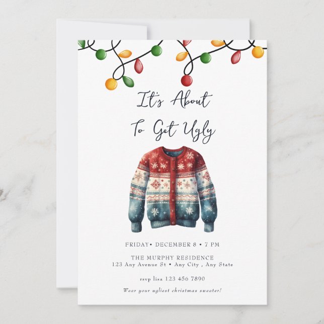 Invitation Festive Noël aquarelle Cocktail (Devant)