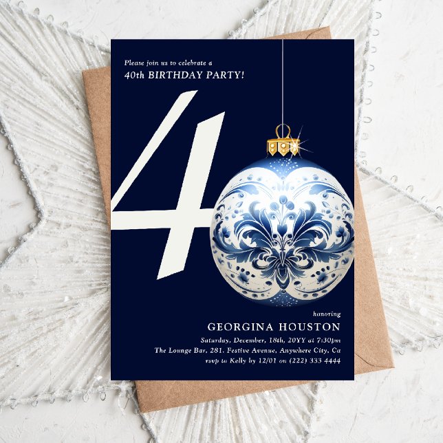 Invitation Festive Noël Bauble fête du 40e anniversaire (Créateur téléchargé)