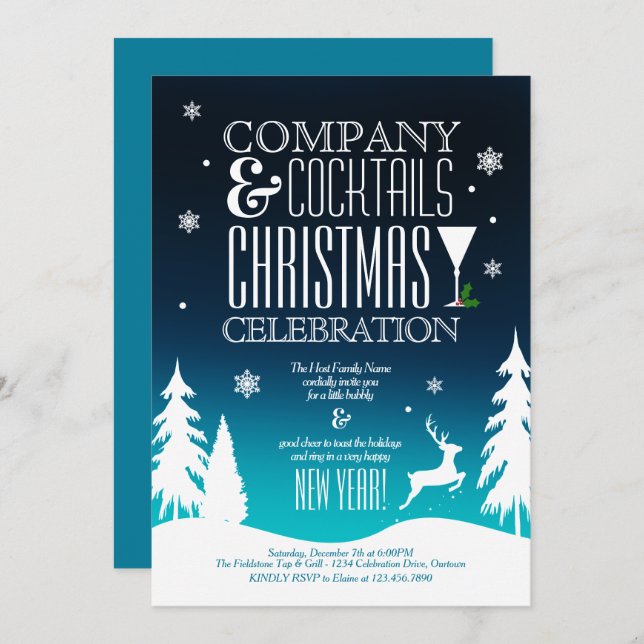 Invitation Festive Noël Cocktail Party (Devant / Derrière)