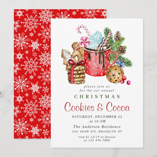 Invitation Festive Noël Cookies et fête du cacao (Devant / Derrière)