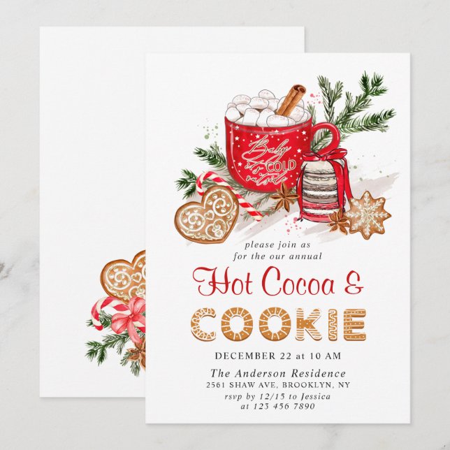Invitation Festive Noël Cookies et fête du cacao (Devant / Derrière)