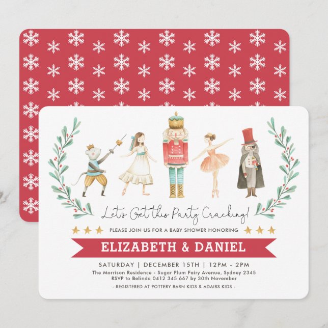 Invitation Festive Nutcracker Baby shower Noël (Devant / Derrière)