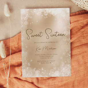 Invitation Festive or blanc neige élégant chic doux 16