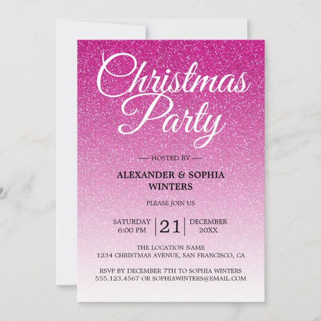 Invitation Festive Parties scintillant rose chaud Ombre fête  (Devant)