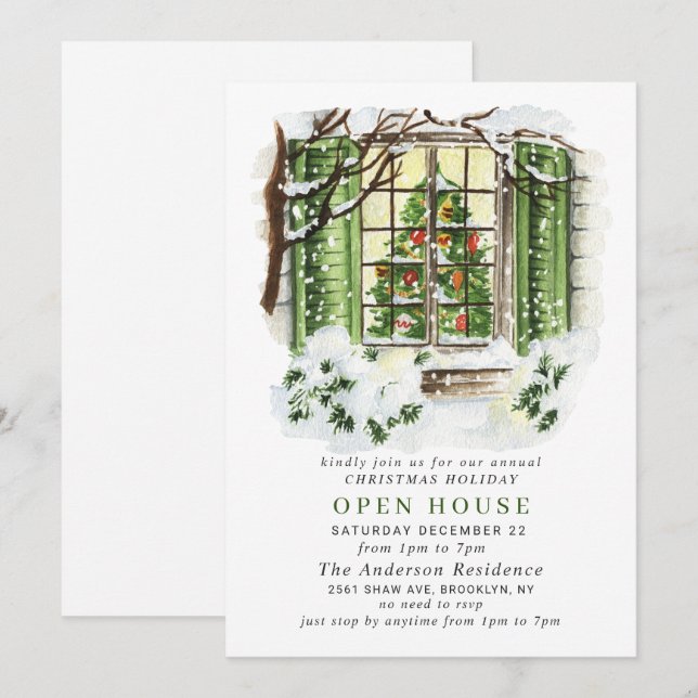 Invitation Festive Pays NOËL VACANCES OUVERTE MAISON (Devant / Derrière)