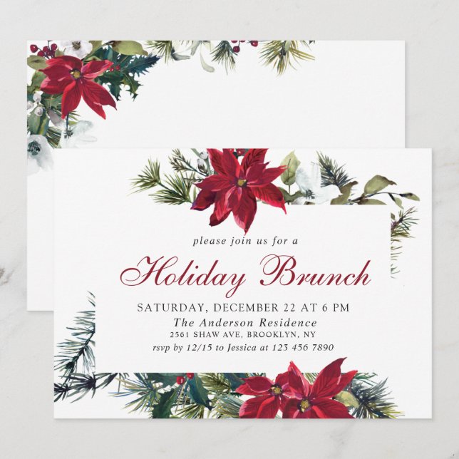 Invitation Festive Poinsettia Fête de Noël (Devant / Derrière)