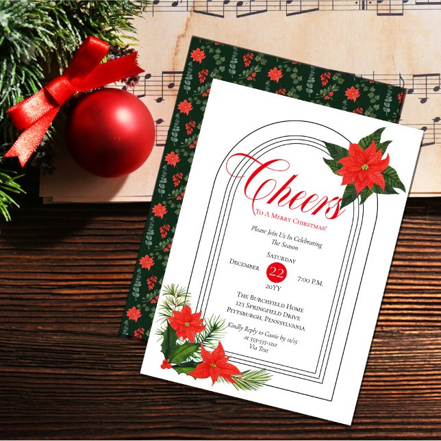 Invitation Festive Poinsettias Pine et fête de Noël Holly (Créateur téléchargé)