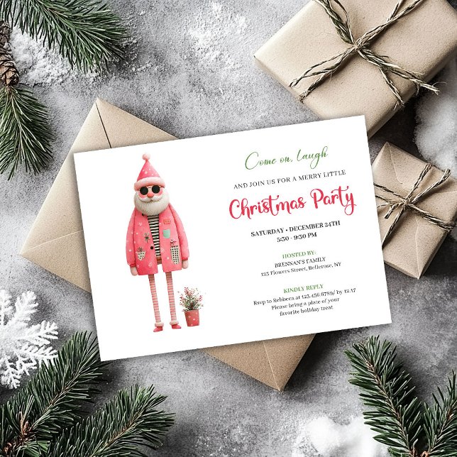 Invitation Festive Quirky Santa Printable Christmas Invites (Festive Quirky Santa Printable Christmas Invitation)