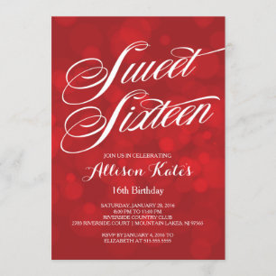 Invitation Festive Red Bokeh Lights Sweet 16E Anniversaire