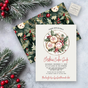 Invitation Festive Red Christmas Cookie Swap Baking Party