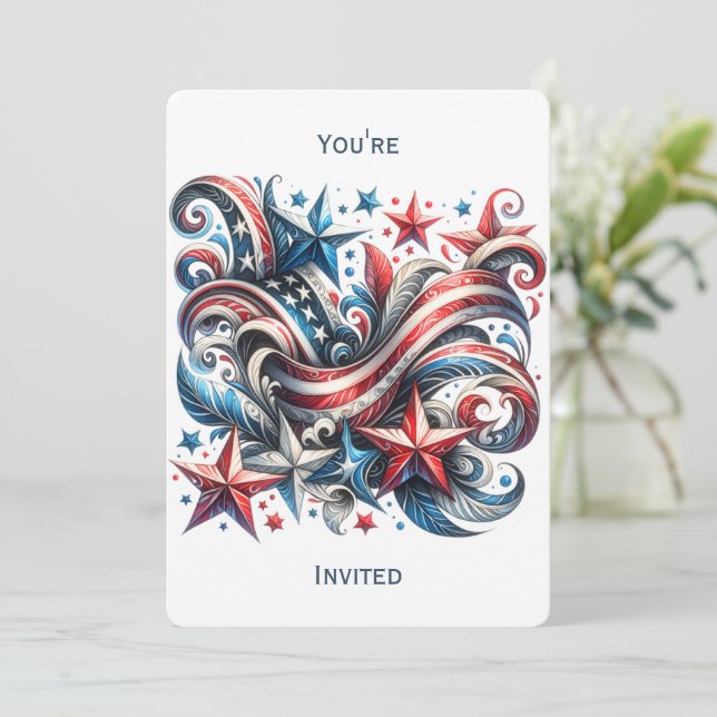Invitation Festive Red White et Blue Party (Debout devant)