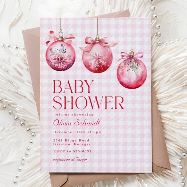 Invitation Festive rose ornement de Noël Baby shower fille (Créateur téléchargé)