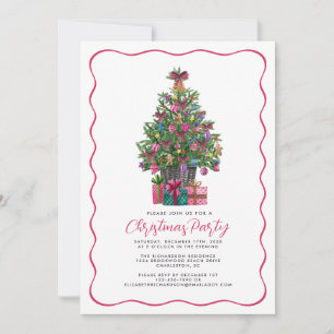 Invitation Festive rose Whimsical Christmas Tree Party rose