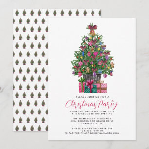 Invitation Festive rose Whimsical Christmas Tree Party rose