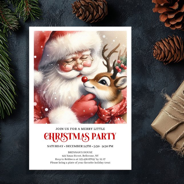 Invitation Festive Santa and Rudolph Christmas Eve Night Part (Festive Santa and Rudolph Christmas Eve Night Party Invitation

)