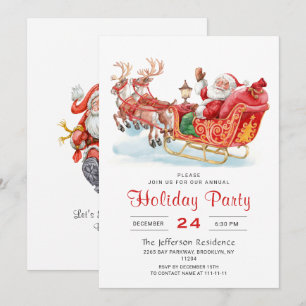 Invitation Festive Santa Claus Sleigh Fête de Noël