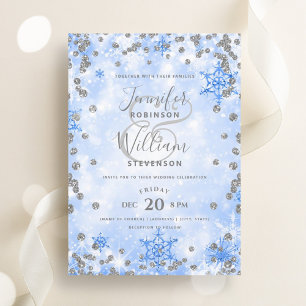 Invitation Festive Silver Blue Glam Élégant Mariage d'hiver