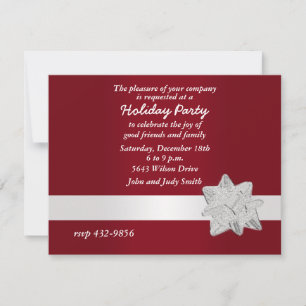 Invitation Festive Silver Bow Christmas Party