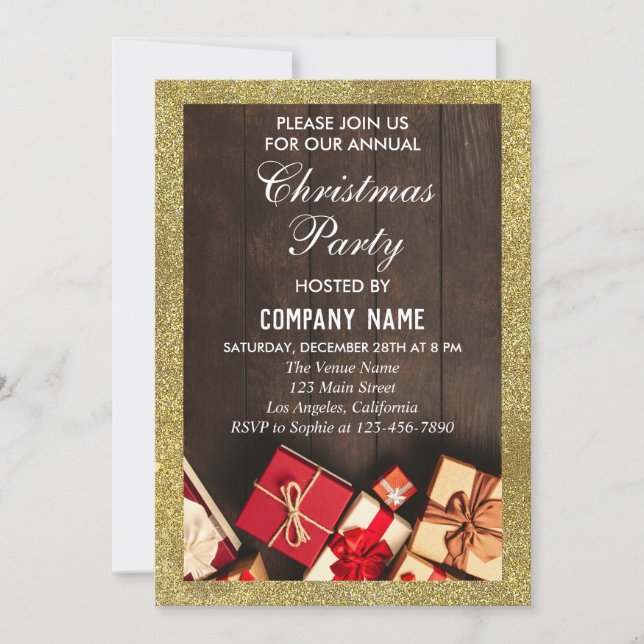 Invitation Festive Société Noël cadeaux Parties scintillant d (Devant)