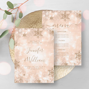 Invitation Festive Sparkle Rose Gold Winter Wedding Menu