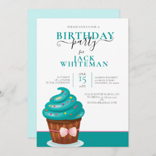 INVITATION FESTIVE TURQUOISE CUPCAKE ANNIVERSAIRE FÊTE INVITA