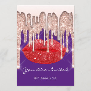 Invitation Fête 16e Rouge Kiss Lips Rose Parties scintillant 