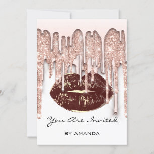 Invitation Fête 16ème Rouge Baiser Lèvres Rose Paillettes Bla