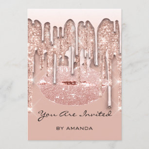 Invitation Fête 16ème Rouge Baiser Lèvres Rose Paillettes Gou