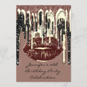 Invitation Fête 16th Lips Embrasse Brown Parties scintillant