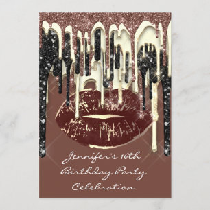 Invitation Fête 16th Lips Embrasse Brown Parties scintillant 