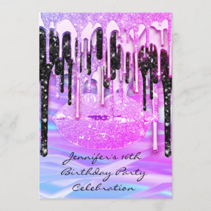 Invitation Fête 16th Lips rose Kiss Girly FEMMES Drips