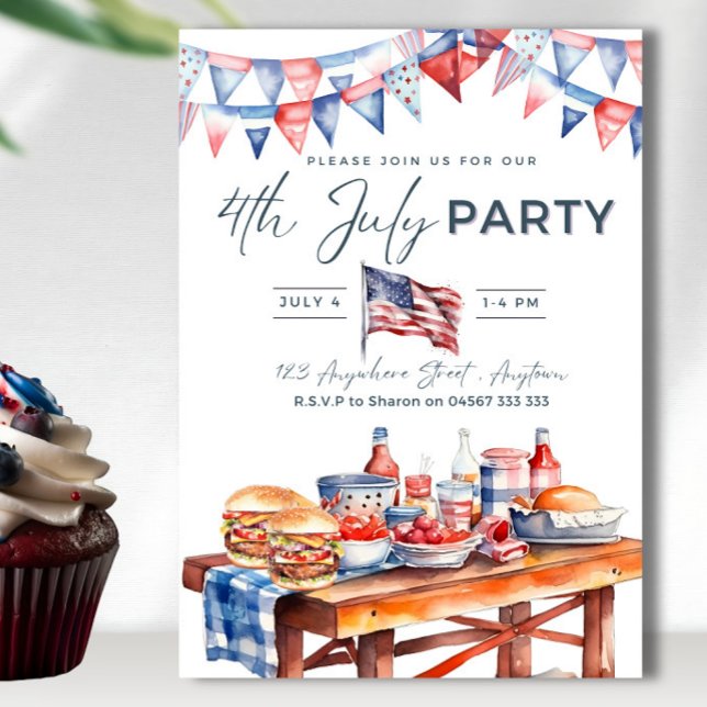 Invitation Fête 4 juillet Été Pique-Nique BBQ Été (Créateur téléchargé)