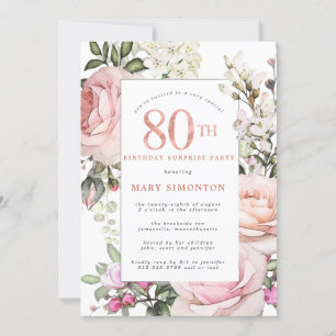 Invitation Fête 80e Anniversaire rose rose rose rose floral