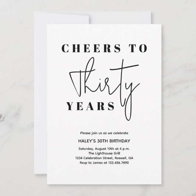 Invitation Fête à 30 ans - Élégant minimal (Devant)