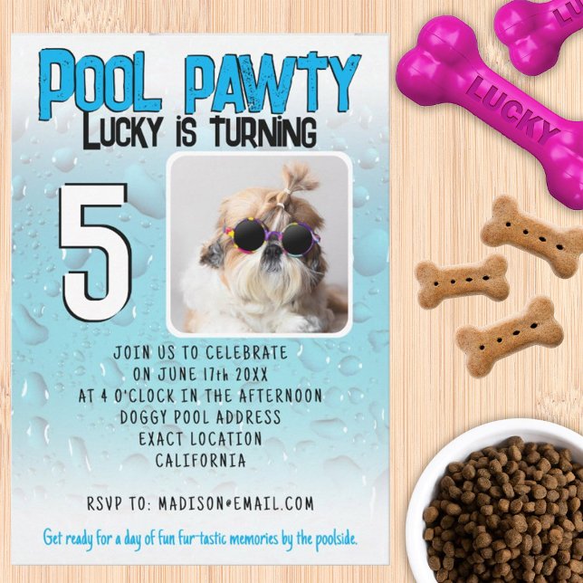 Invitation Fête à la piscine pour chiots avec photo personnal (Créateur téléchargé)